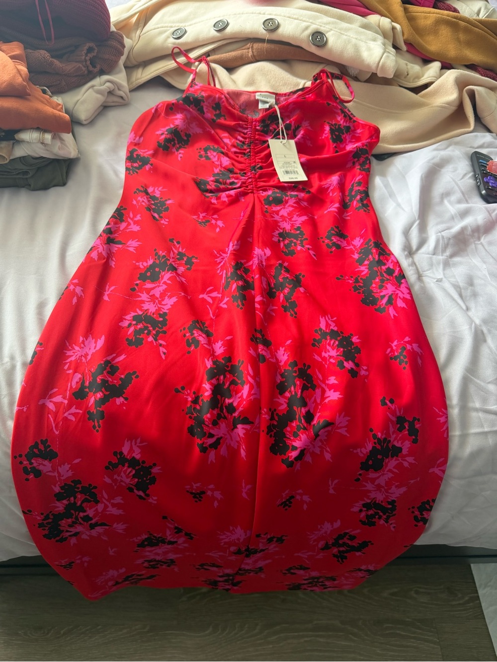 Red Floral Satin Slip Dress